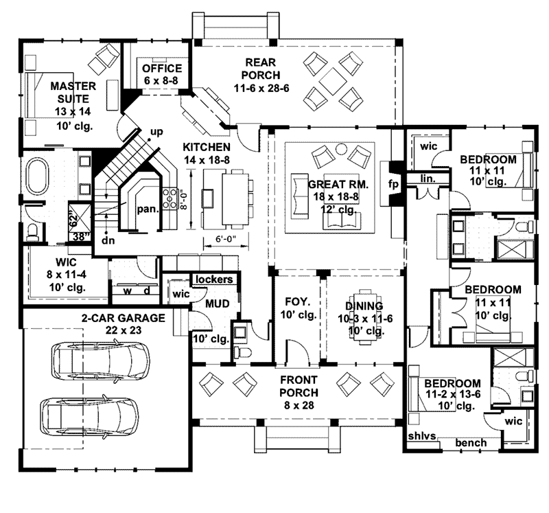 Farmhouse Plan First Floor - 091D-0523 - Shop House Plans and More