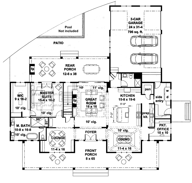 Southern House Plan First Floor - 091D-0534 - Shop House Plans and More