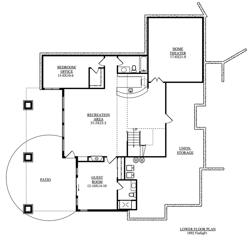 Prairie Home Plan Lower Level 101D-0034