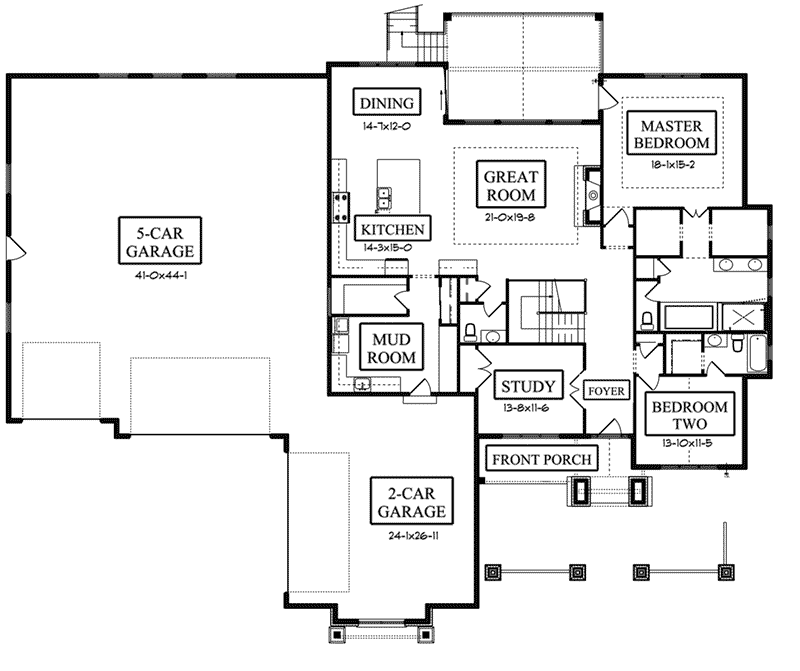Arts & Crafts House Plan First Floor - Gannon Bay Craftsman Home 101D-0047 | House Plans and More
