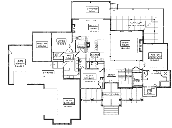 Mountain Home Plan First Floor 101D-0050