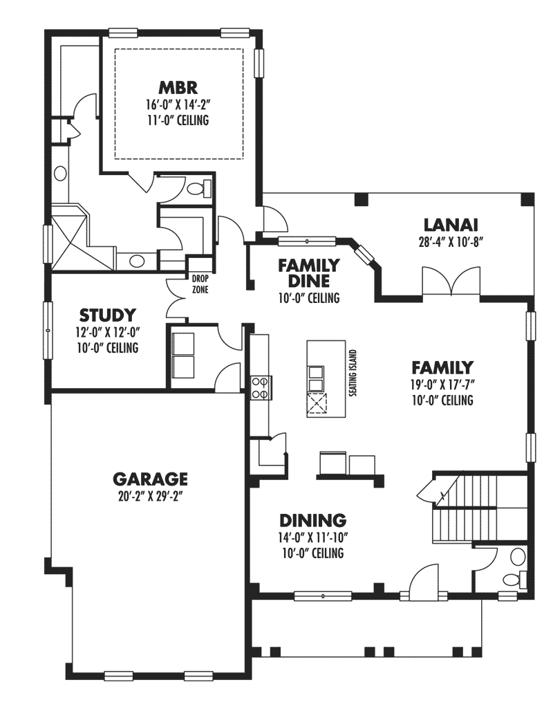 Florida House Plan First Floor - Perla Florida Sunbelt Home 116D-0042 | House Plans and More