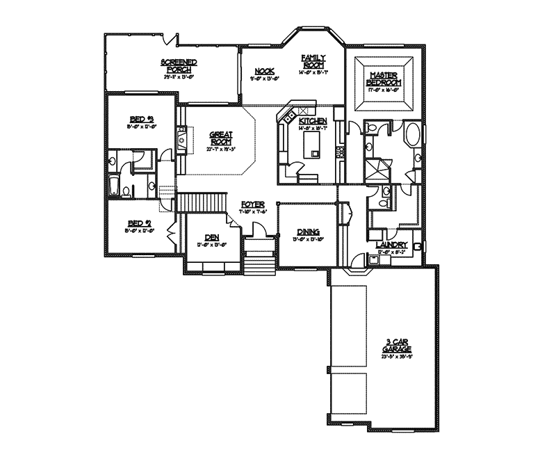 Country French House Plan First Floor - Levittown Creek Ranch Home 119D-0002 - Shop House Plans and More