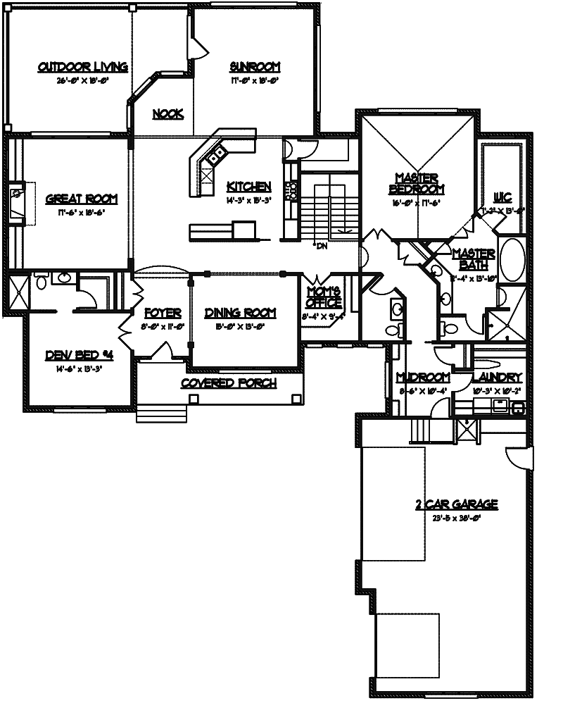 Ranch Home Plan First Floor 119D-0005