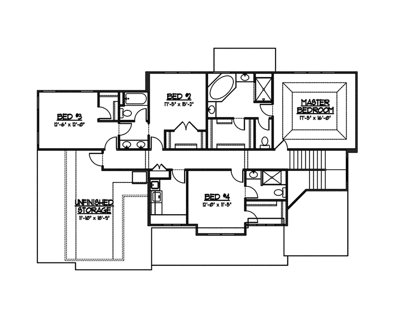 Southern Home Plan Second Floor 119D-0006