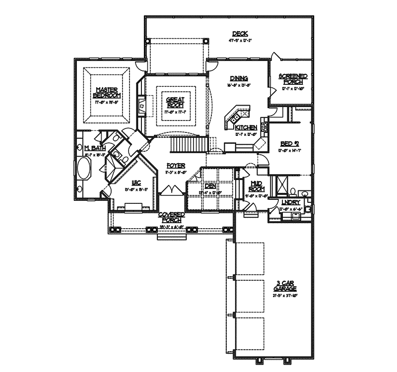 Ranch Home Plan First Floor 119D-0011