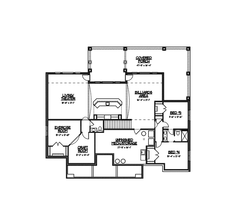 Ranch House Plan Lower Level Floor - Nola Bay Florida Style Home 119D-0011 - Shop House Plans and More