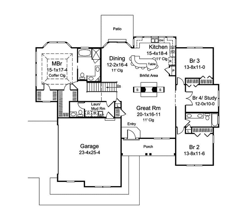 Ranch House Plan First Floor - Abigail Traditional Ranch Home 121D-0011 - Search House Plans and More