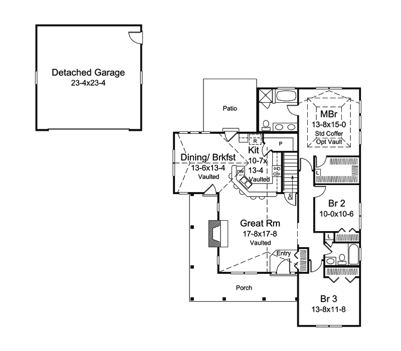 Traditional Home Plan First Floor 121D-0016