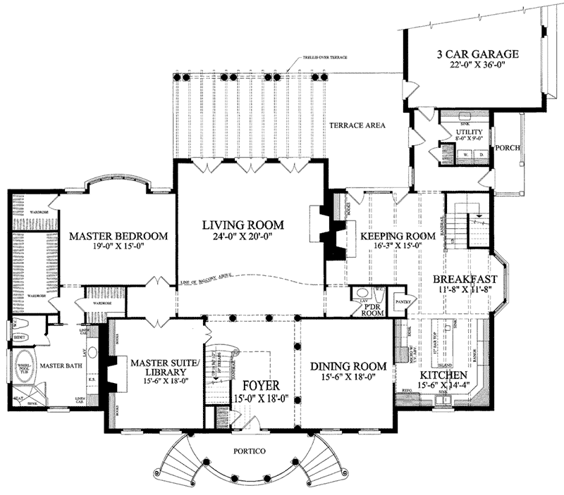 Southern Plantation Home Plan First Floor 128D-0006