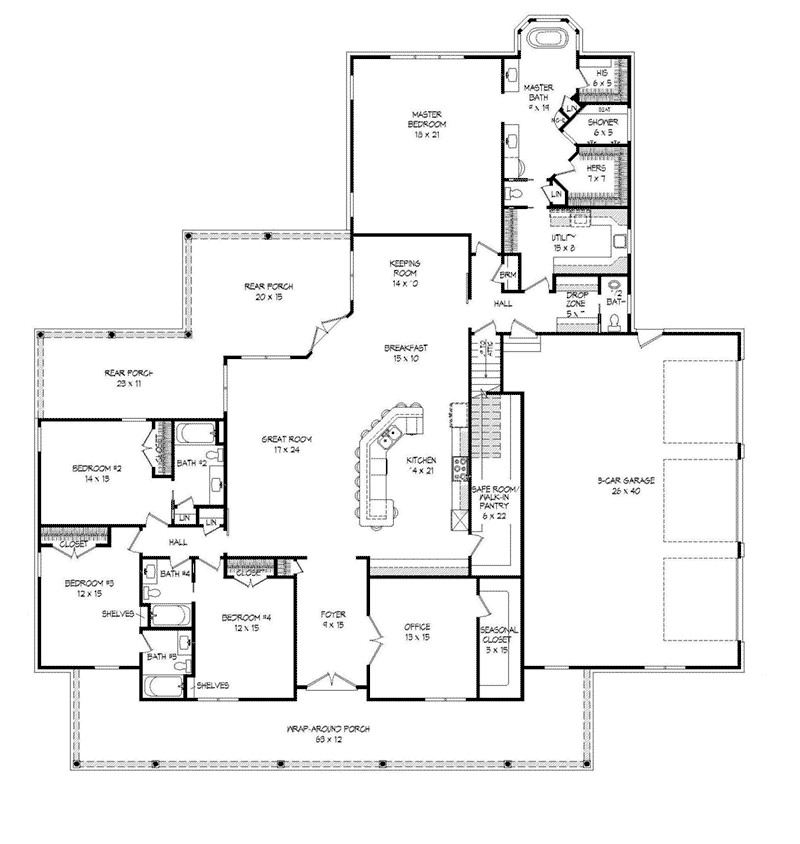 Ranch Home Plan First Floor 141D-0040