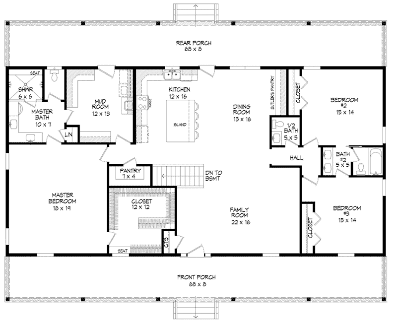 Ranch House Plan First Floor - 141D-0363 - Shop House Plans and More