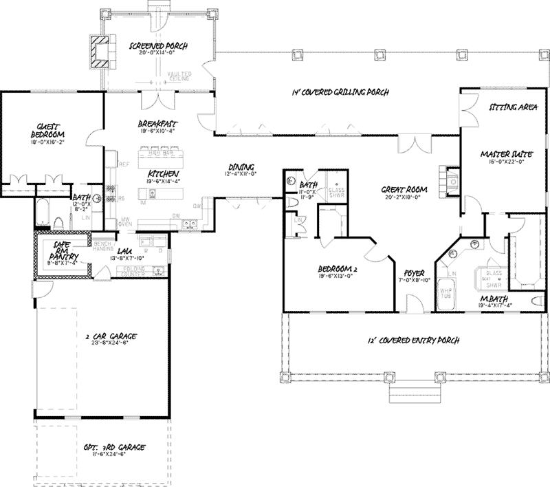 Country House Plan First Floor - Summer Breeze Craftsman Home 155D-0004 - Shop House Plans and More