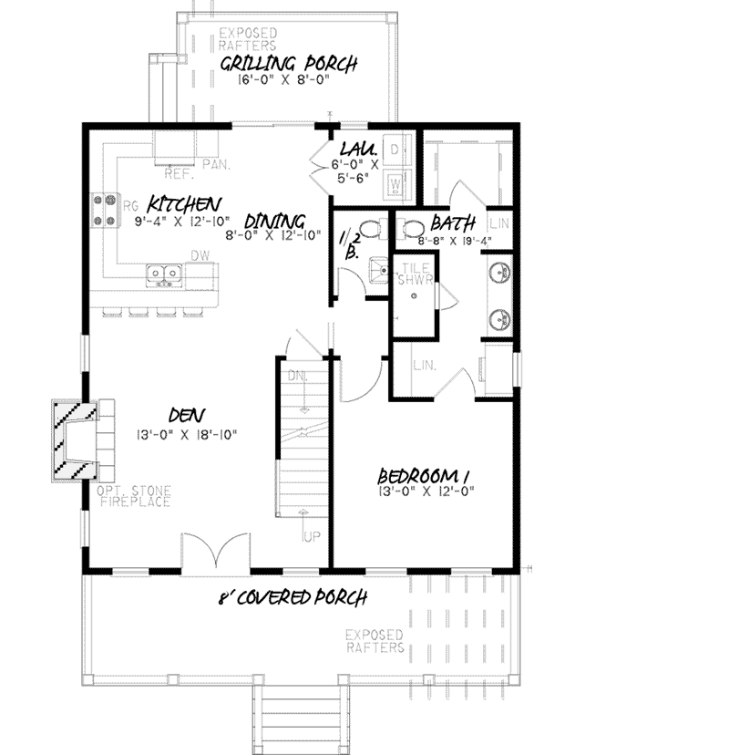 Arts & Crafts Home Plan First Floor 155D-0005
