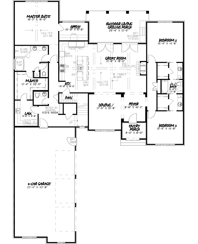 Traditional House Plan First Floor - Huntcliff Cottage Ranch Home 155D-0013 - Search House Plans and More