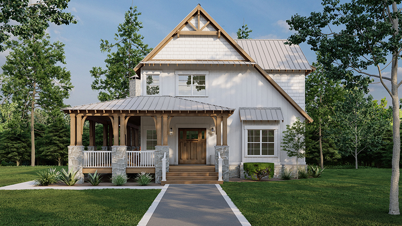 Farmhouse Plan Front of Home - Appalachian Trail Rustic Home 155D-0016 | House Plans and More