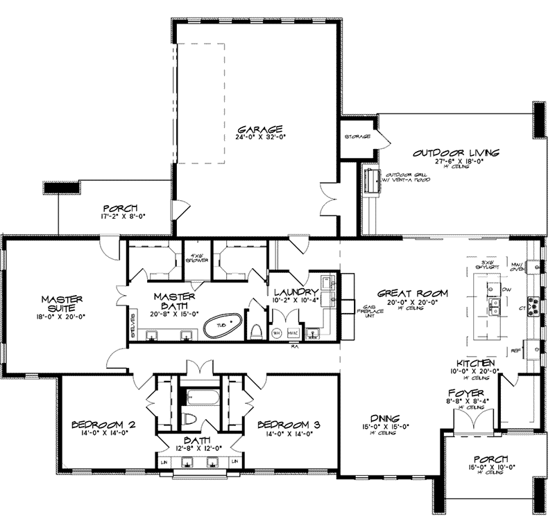 Prairie House Plan First Floor - Preston Drive Modern Home 155D-0022 - Shop House Plans and More