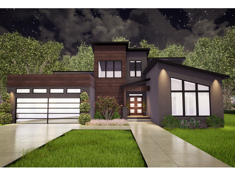 Ranch House Plan Front Night Photo 01 - Pallaton Rustic Modern Home 155D-0023 - Shop House Plans and More