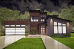 Ranch House Plan Front Night Photo 01 - Pallaton Rustic Modern Home 155D-0023 - Shop House Plans and More