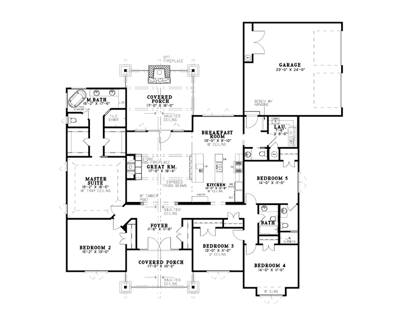 Ranch House Plan First Floor - Mayer Mill Craftsman Home 155D-0027 - Shop House Plans and More