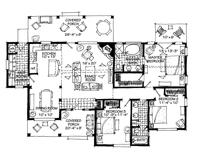 Lake House Plan First Floor - Cherokee Point Craftsman Home 163D-0003 | House Plans and More