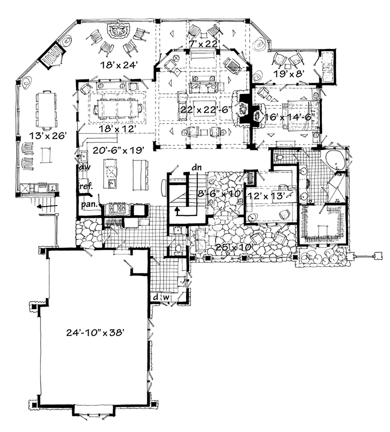 Log House Plan First Floor - Deer Park Lane Rustic Home 163D-0005 | House Plans and More