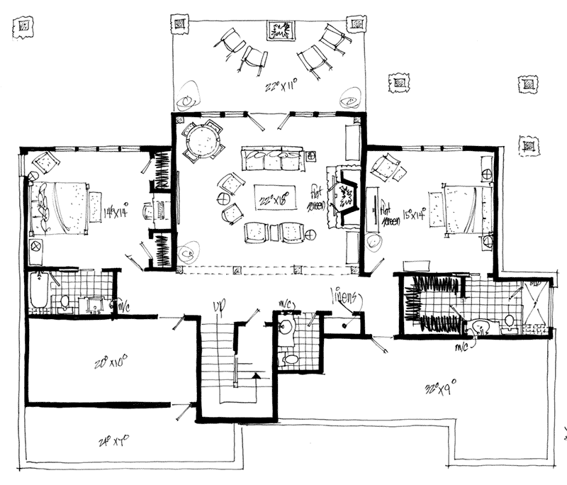 Log House Plan Lower Level Floor - Deer Park Lane Rustic Home 163D-0005 | House Plans and More