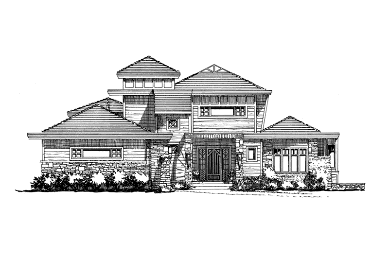 Waterfront House Plan Front Elevation - Oak Park Hill Modern Home 163D-0007 | House Plans and More