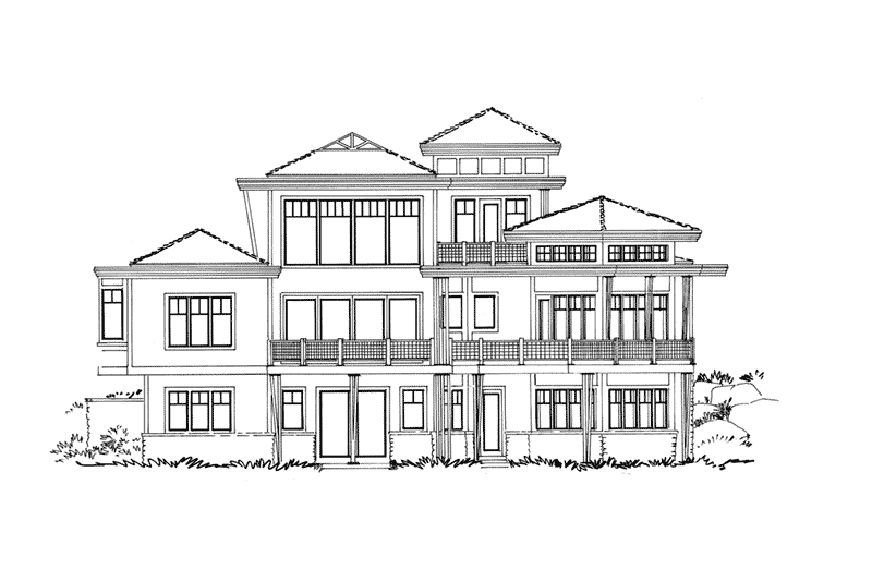 Waterfront House Plan Rear Elevation - Oak Park Hill Modern Home 163D-0007 | House Plans and More