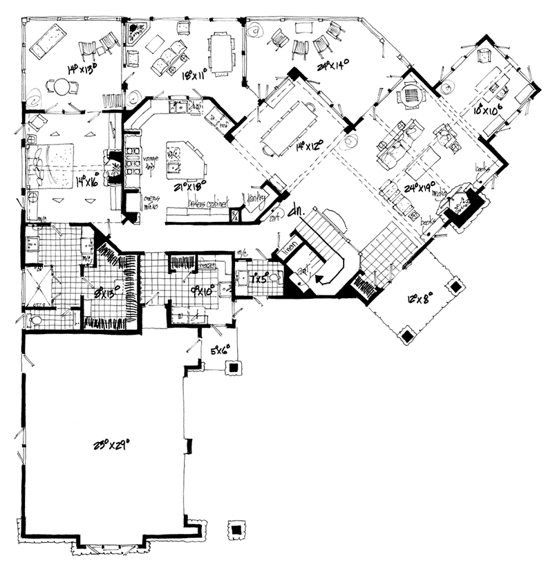 Craftsman House Plan First Floor - Pinehurst Lane Rustic Home 163D-0008 | House Plans and More