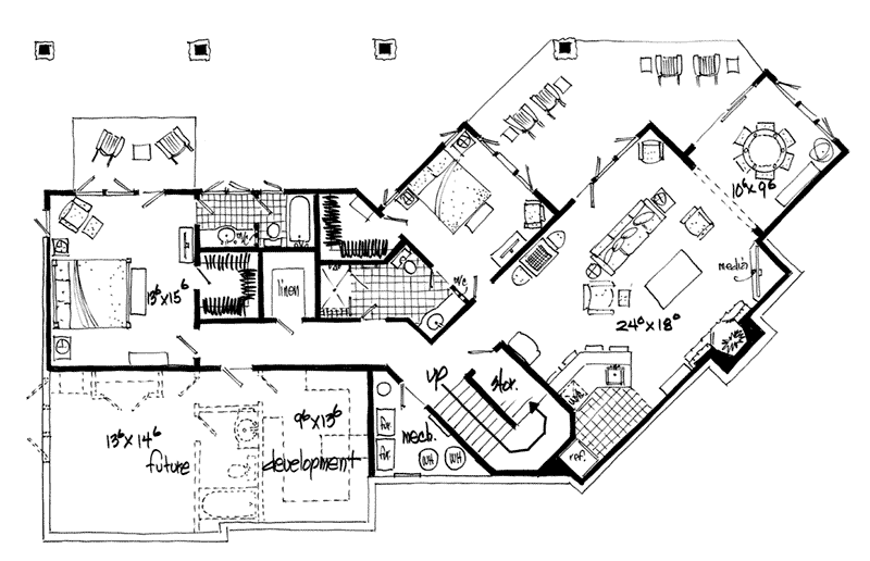 Craftsman House Plan Lower Level Floor - Pinehurst Lane Rustic Home 163D-0008 | House Plans and More