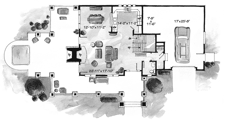 Mountain House Plan First Floor - Rock Creek Rustic Home 163D-0010 | House Plans and More