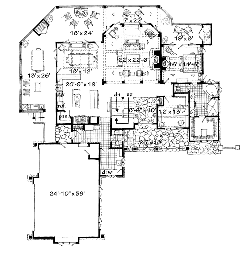 Arts & Crafts House Plan First Floor - Tamano Rustic Craftsman Home 163D-0014 | House Plans and More