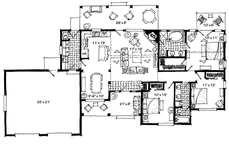 Rustic House Plan First Floor - Decker Lake Ranch Home 163D-0017 - Search House Plans and More